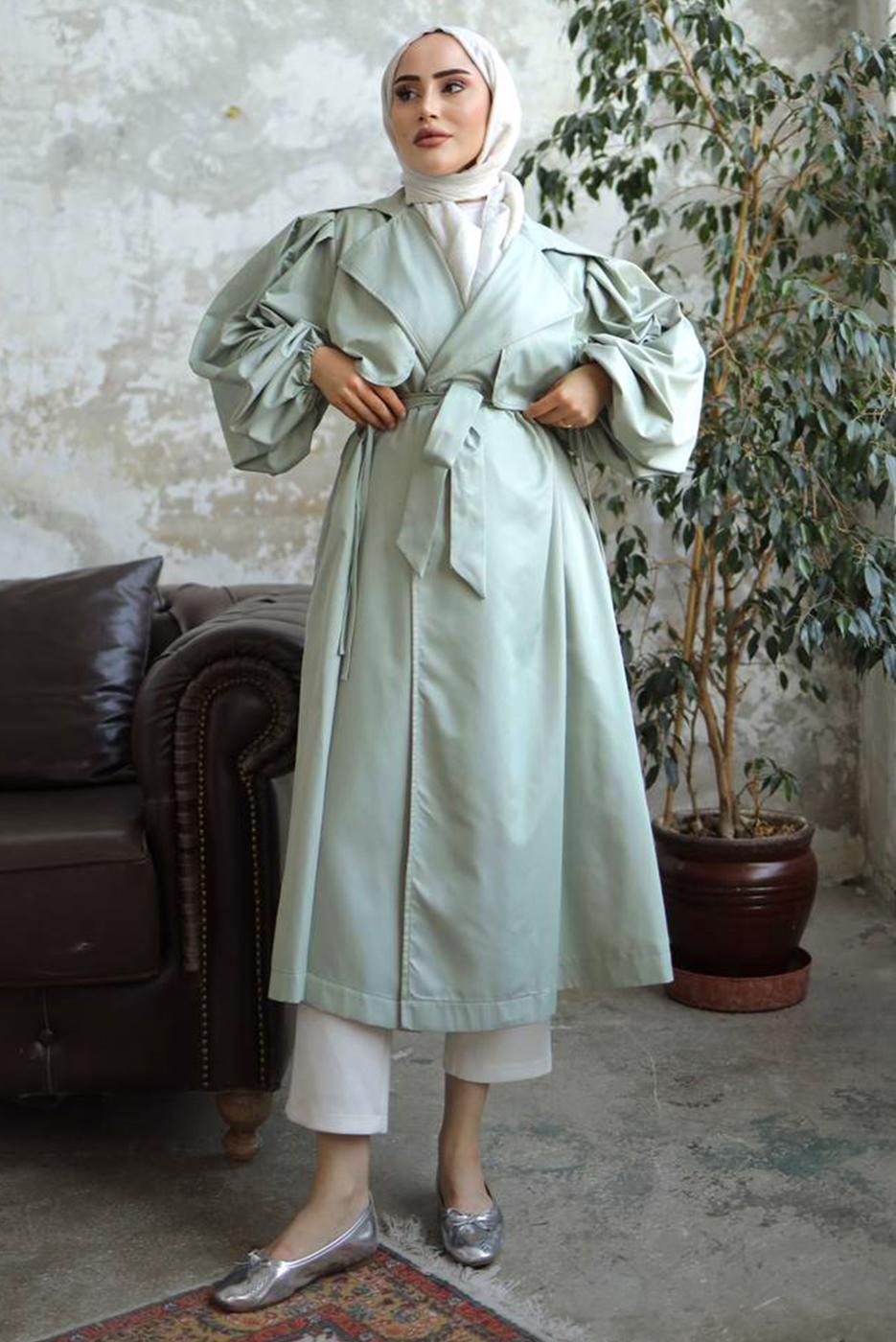Vêtements hijab VERT TRENCH-COAT CEINTURÉ T 25842