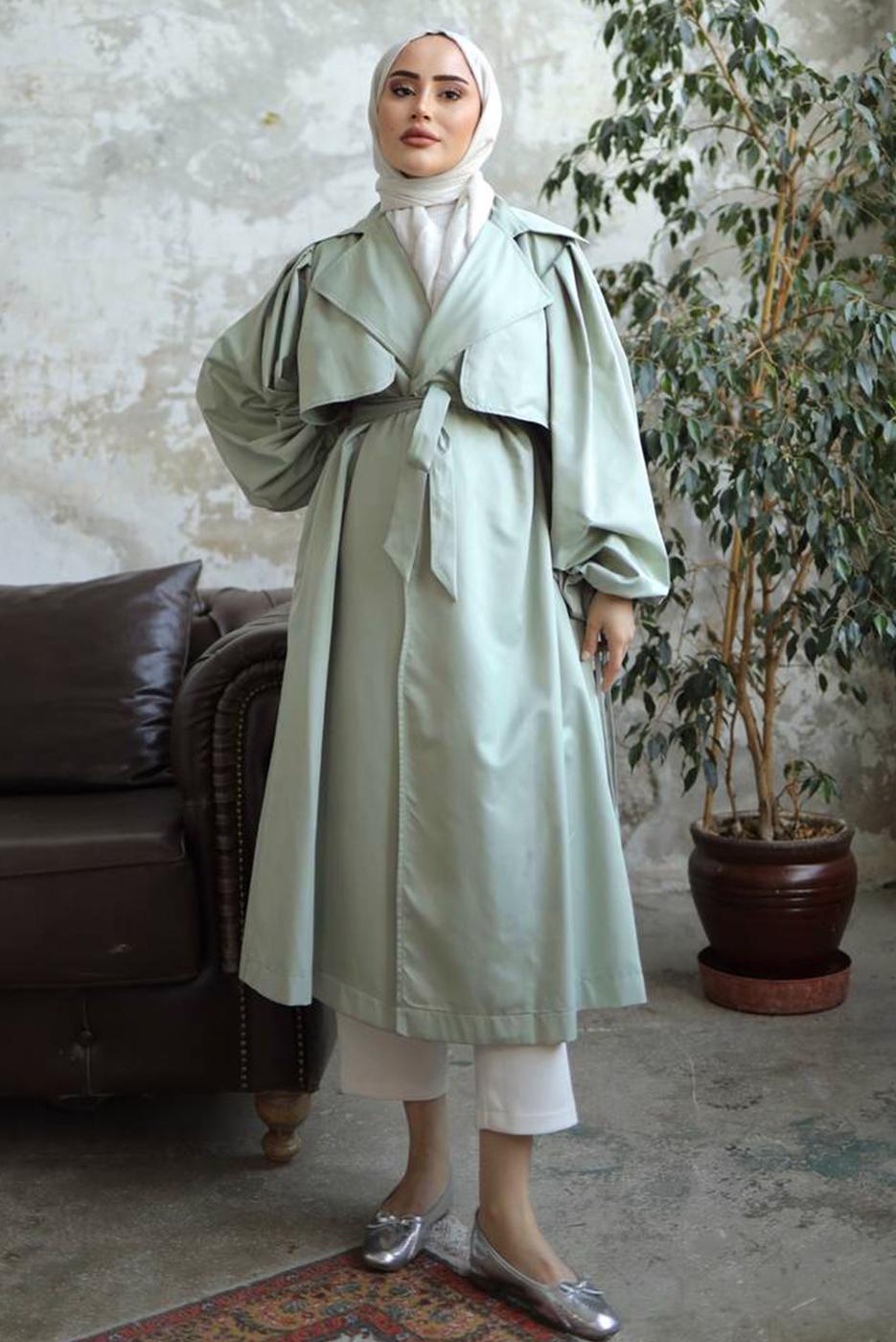 Vêtements hijab VERT TRENCH-COAT CEINTURÉ T 25842