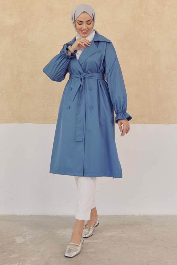 Vêtements hijab BLEU TRENCH-COAT CEINTURÉ T 35832 - TRENDTESETTÜR