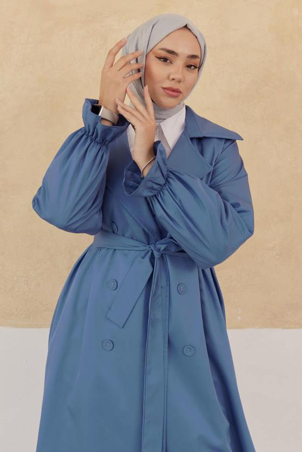Vêtements hijab BLEU TRENCH-COAT CEINTURÉ T 35832 - TRENDTESETTÜR