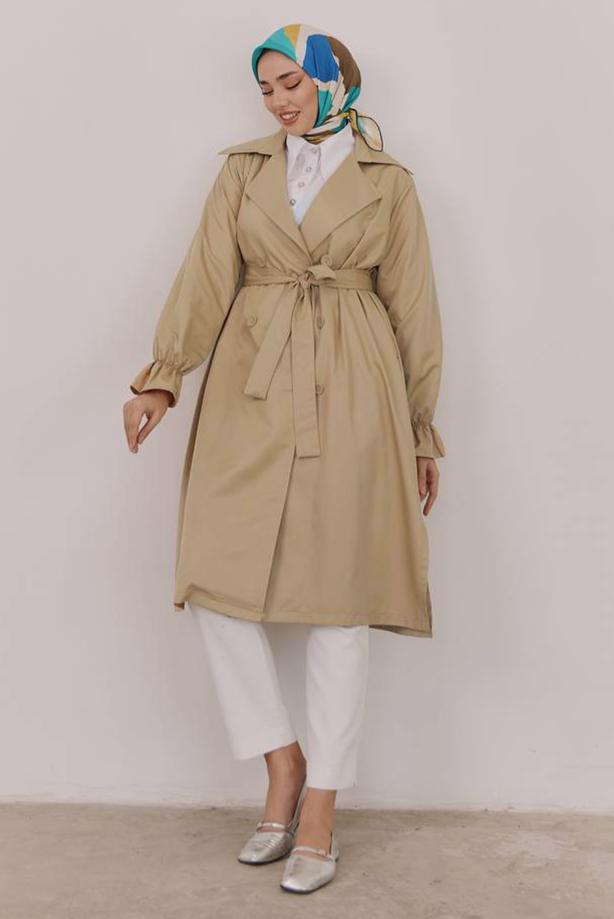 Vêtements hijab BRUN TRENCH-COAT CEINTURÉ T 35832 - TRENDTESETTÜR