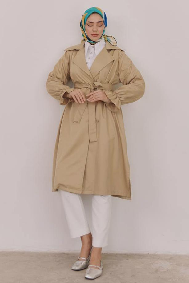 Vêtements hijab BRUN TRENCH-COAT CEINTURÉ T 35832 - TRENDTESETTÜR