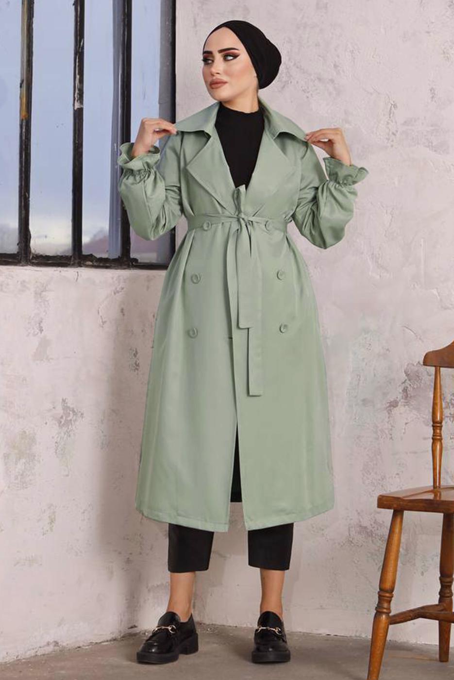 Hijab clothing GREEN BELTED TRENCH COAT T 35832