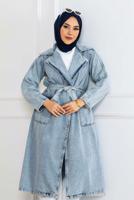 Vêtements hijab BLEU TRENCH-COAT CEINTURÉ EN COTON T 4042