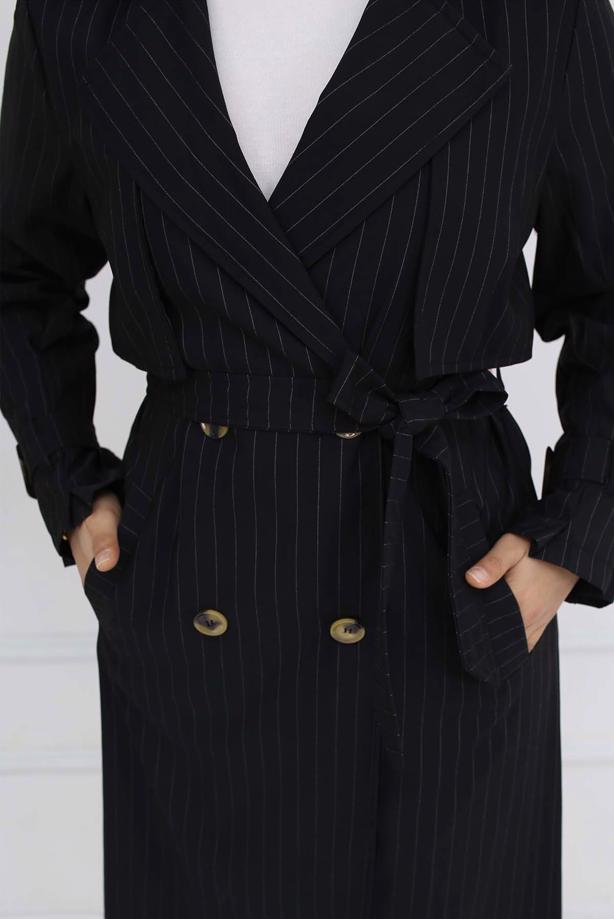 Vêtements hijab NOIR TRENCH-COAT À RAYURES AVEC CEINTURE T 64616 - TRENDTESETTÜR
