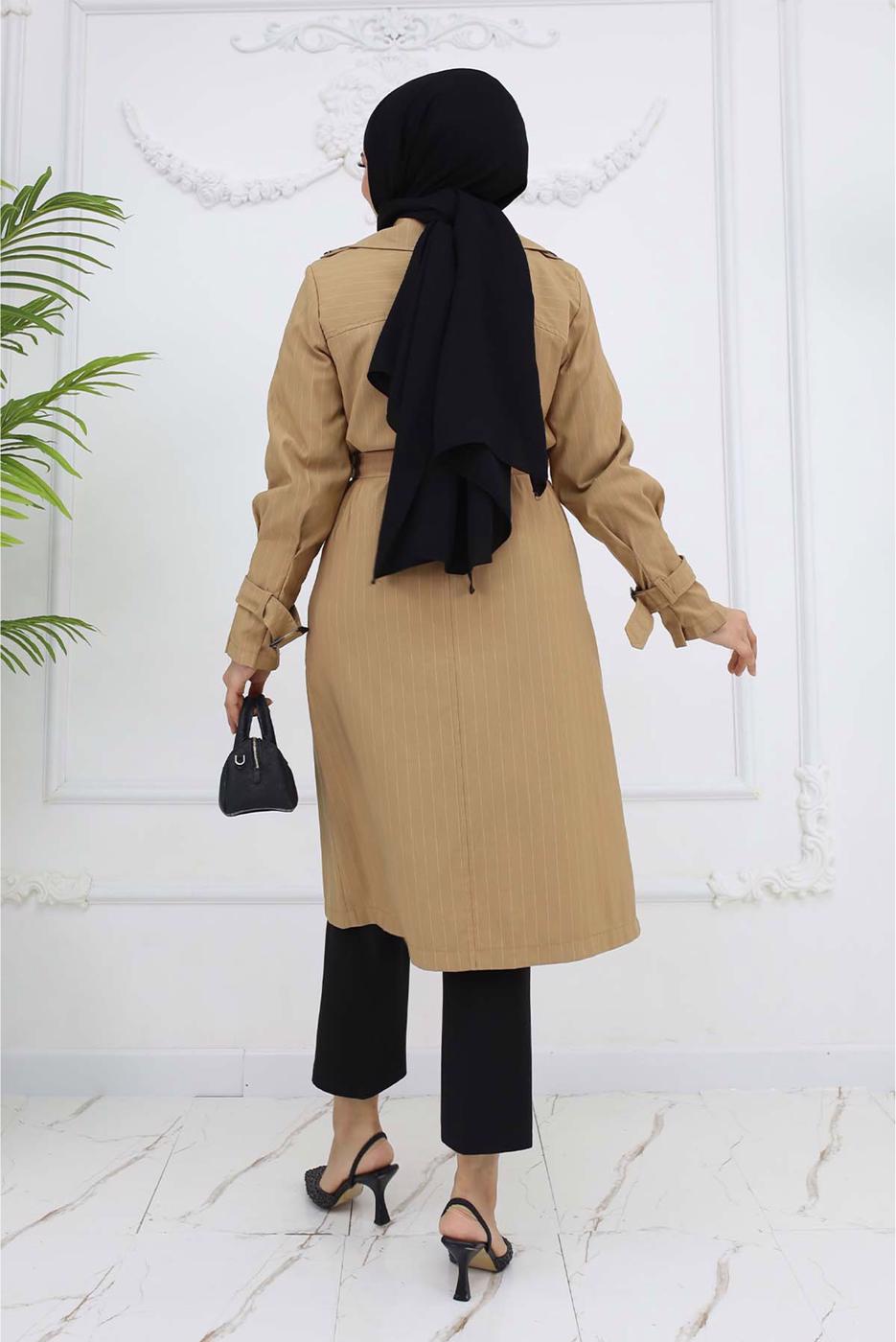 Vêtements hijab BRUN TRENCH-COAT À RAYURES AVEC CEINTURE T 64616