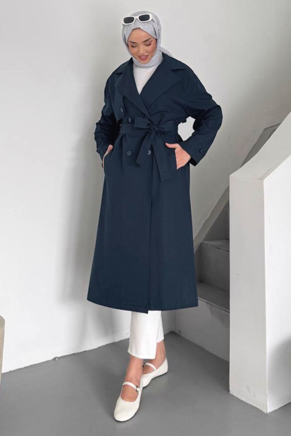 Vêtements hijab BLEU MARINE TRENCH-COAT CEINTURÉ T 78852