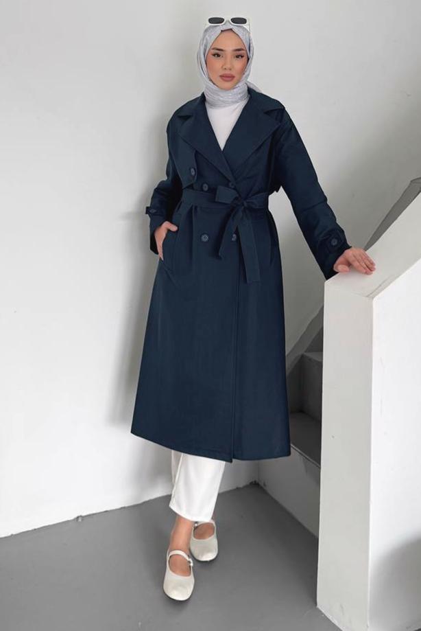 Vêtements hijab BLEU MARINE TRENCH-COAT CEINTURÉ T 78852 - TRENDTESETTÜR