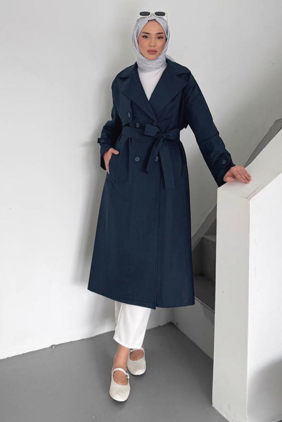 Vêtements hijab BLEU MARINE TRENCH-COAT CEINTURÉ T 78852