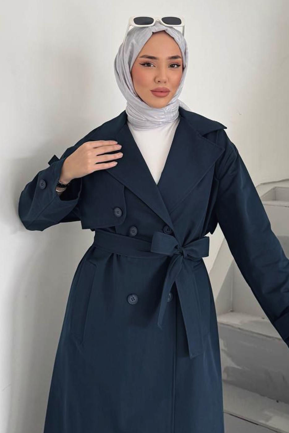 Vêtements hijab BLEU MARINE TRENCH-COAT CEINTURÉ T 78852