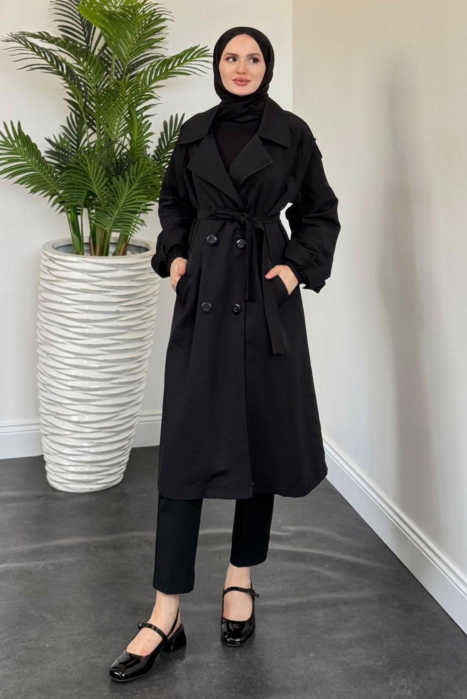 Vêtements hijab NOIR TRENCH CEINTURÉ T 8126