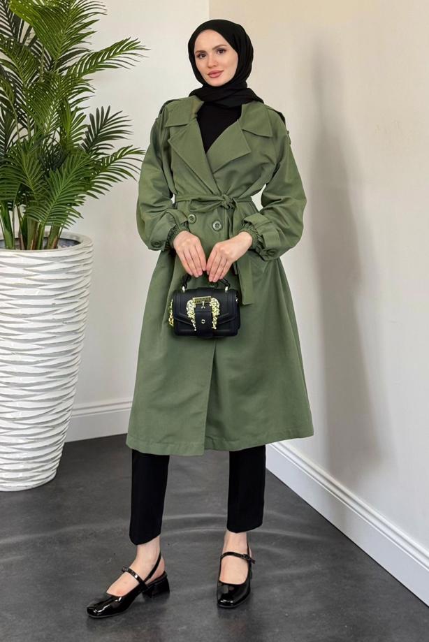 Vêtements hijab KAKI TRENCH CEINTURÉ T 8126 - TRENDTESETTÜR