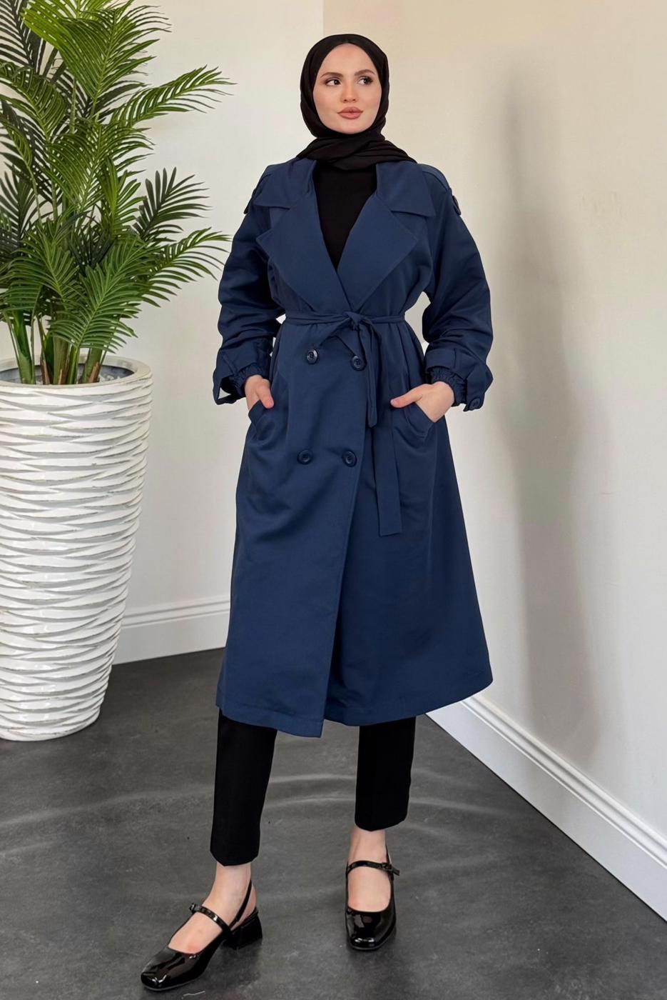 Vêtements hijab BLEU MARINE TRENCH CEINTURÉ T 8126