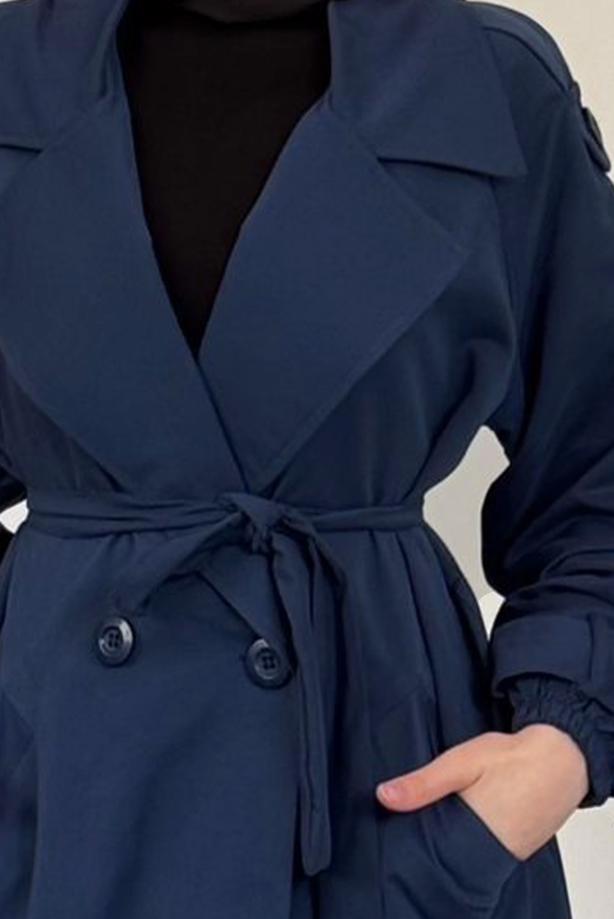 Vêtements hijab BLEU MARINE TRENCH CEINTURÉ T 8126 - TRENDTESETTÜR