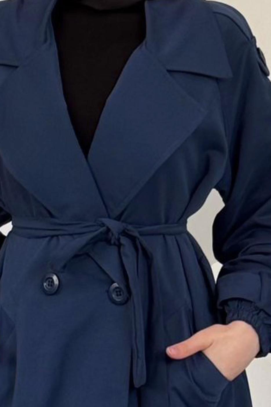 Vêtements hijab BLEU MARINE TRENCH CEINTURÉ T 8126