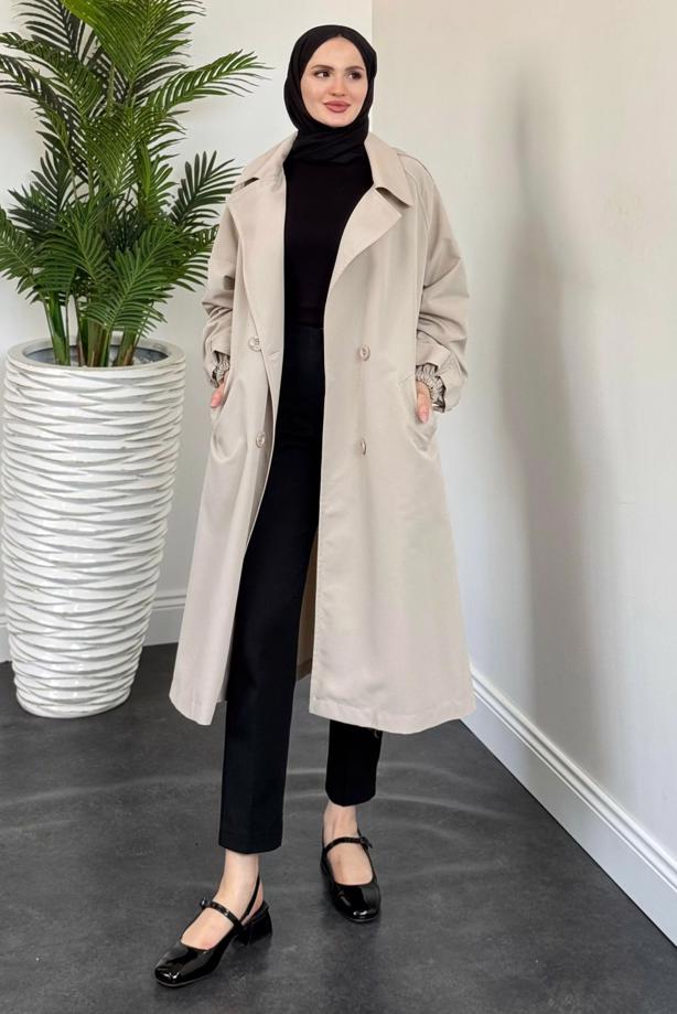Vêtements hijab BEIGE TRENCH CEINTURÉ T 8126 - TRENDTESETTÜR
