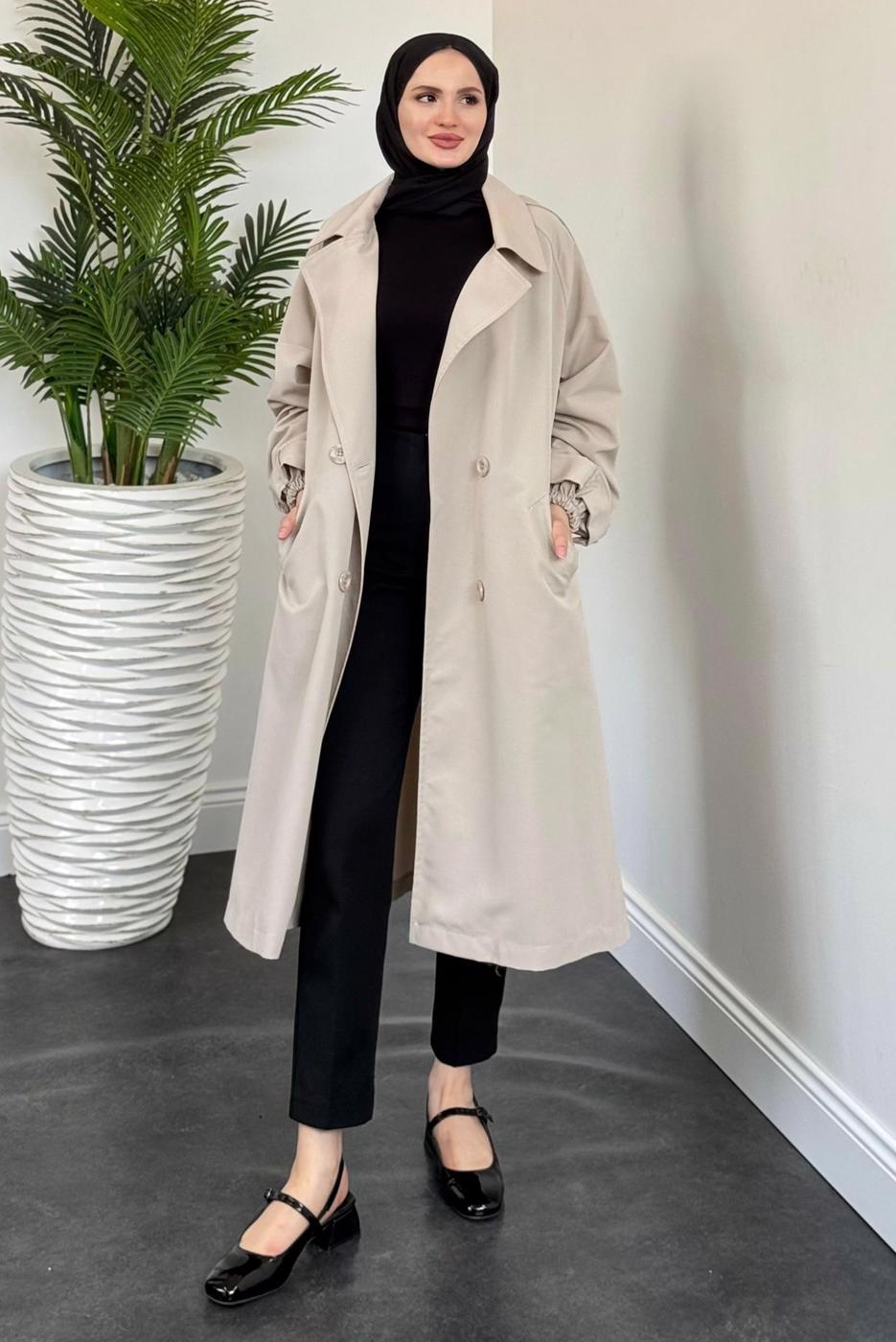 Vêtements hijab BEIGE TRENCH CEINTURÉ T 8126