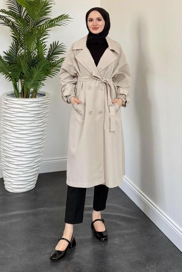 Vêtements hijab BEIGE TRENCH CEINTURÉ T 8126 - TRENDTESETTÜR
