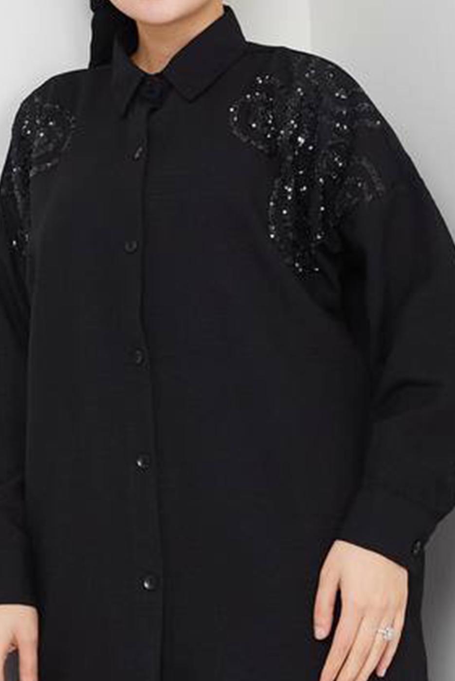 Vêtements hijab NOIR TUNIQUE À PAILLETTES EN COTON T 5467