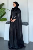 Tesettür giyim SİYAH TAŞ DETAYLI ABİYE ELBİSE T 2626