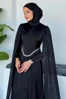 Tesettür giyim SİYAH TAŞ DETAYLI ABİYE ELBİSE T 2626