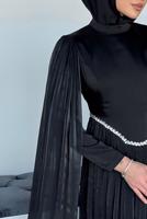 Tesettür giyim SİYAH TAŞ DETAYLI ABİYE ELBİSE T 2626