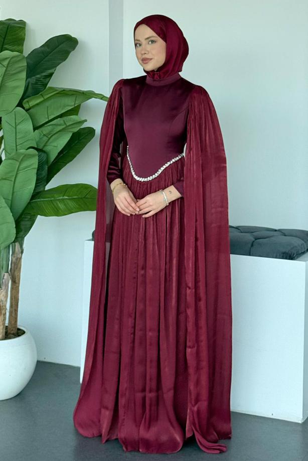 Tesettür giyim  TAŞ DETAYLI ABİYE ELBİSE T 2626