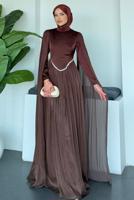 Tesettür giyim KAHVE TAŞ DETAYLI ABİYE ELBİSE T 2626