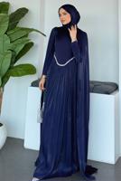 Tesettür giyim LACİVERT TAŞ DETAYLI ABİYE ELBİSE T 2626