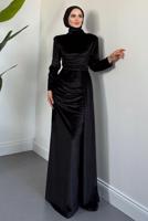 Tesettür giyim SİYAH KADİFE ABİYE ELBİSE T 4288