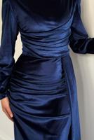 Tesettür giyim LACİVERT KADİFE ABİYE ELBİSE T 4288