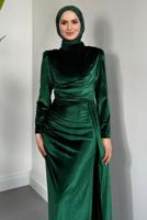 Tesettür giyim YEŞİL KADİFE ABİYE ELBİSE T 4288