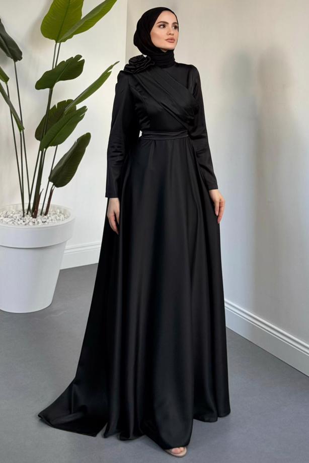 Vêtements hijab NOIR ROBE DE SOIRÉE DÉTAIL CAPE T 5535 - TRENDTESETTÜR