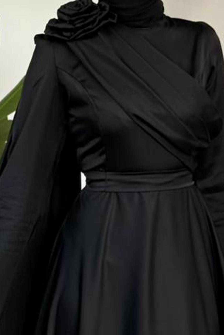 Vêtements hijab NOIR ROBE DE SOIRÉE DÉTAIL CAPE T 5535