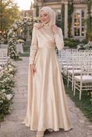 Vêtements hijab BEIGE ROBE DE SOIRÉE DÉTAIL CAPE T 5535