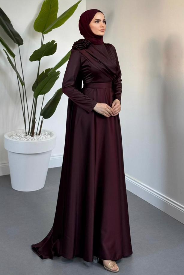 Vêtements hijab ROUGE BORDEAUX ROBE DE SOIRÉE DÉTAIL CAPE T 5535 - TRENDTESETTÜR