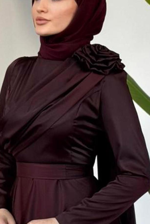 Vêtements hijab ROUGE BORDEAUX ROBE DE SOIRÉE DÉTAIL CAPE T 5535 - TRENDTESETTÜR