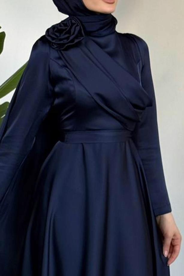 Vêtements hijab BLEU MARINE ROBE DE SOIRÉE DÉTAIL CAPE T 5535 - TRENDTESETTÜR