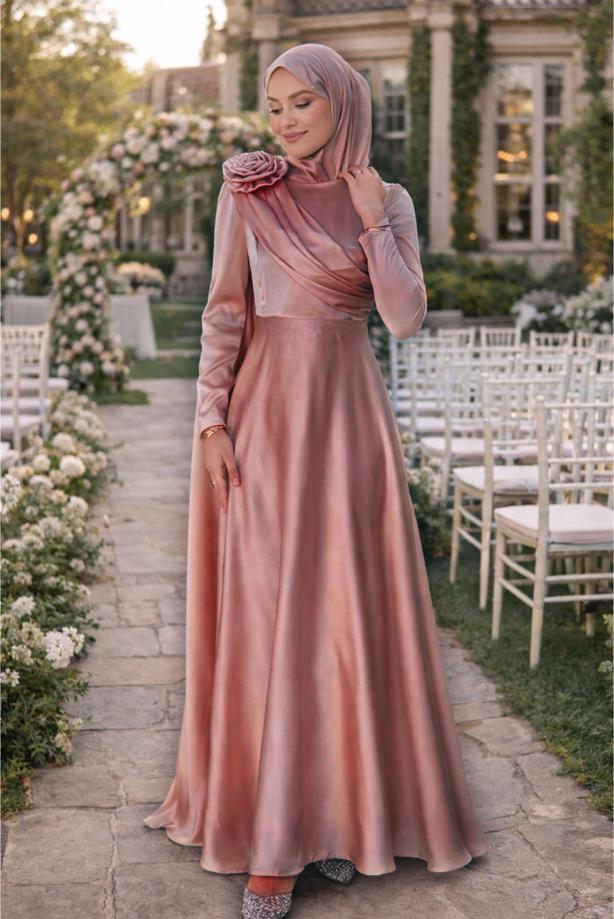Vêtements hijab ROSE ROBE DE SOIRÉE DÉTAIL CAPE T 5535 - TRENDTESETTÜR