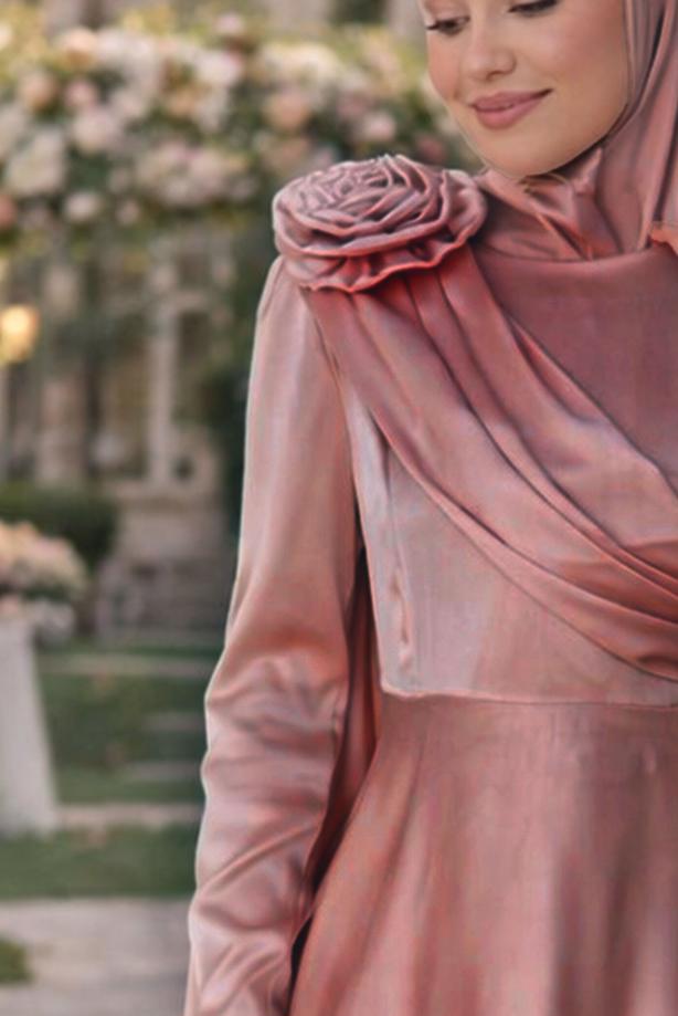Vêtements hijab ROSE ROBE DE SOIRÉE DÉTAIL CAPE T 5535 - TRENDTESETTÜR