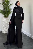Vêtements hijab NOIR ROBE DE SOIRÉE AVEC DÉTAIL DE CAPE T 6535