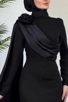 Vêtements hijab NOIR ROBE DE SOIRÉE AVEC DÉTAIL DE CAPE T 6535