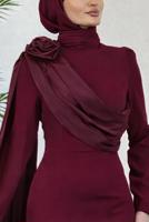 Vêtements hijab ROUGE BORDEAUX ROBE DE SOIRÉE AVEC DÉTAIL DE CAPE T 6535