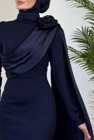 Vêtements hijab BLEU MARINE ROBE DE SOIRÉE AVEC DÉTAIL DE CAPE T 6535