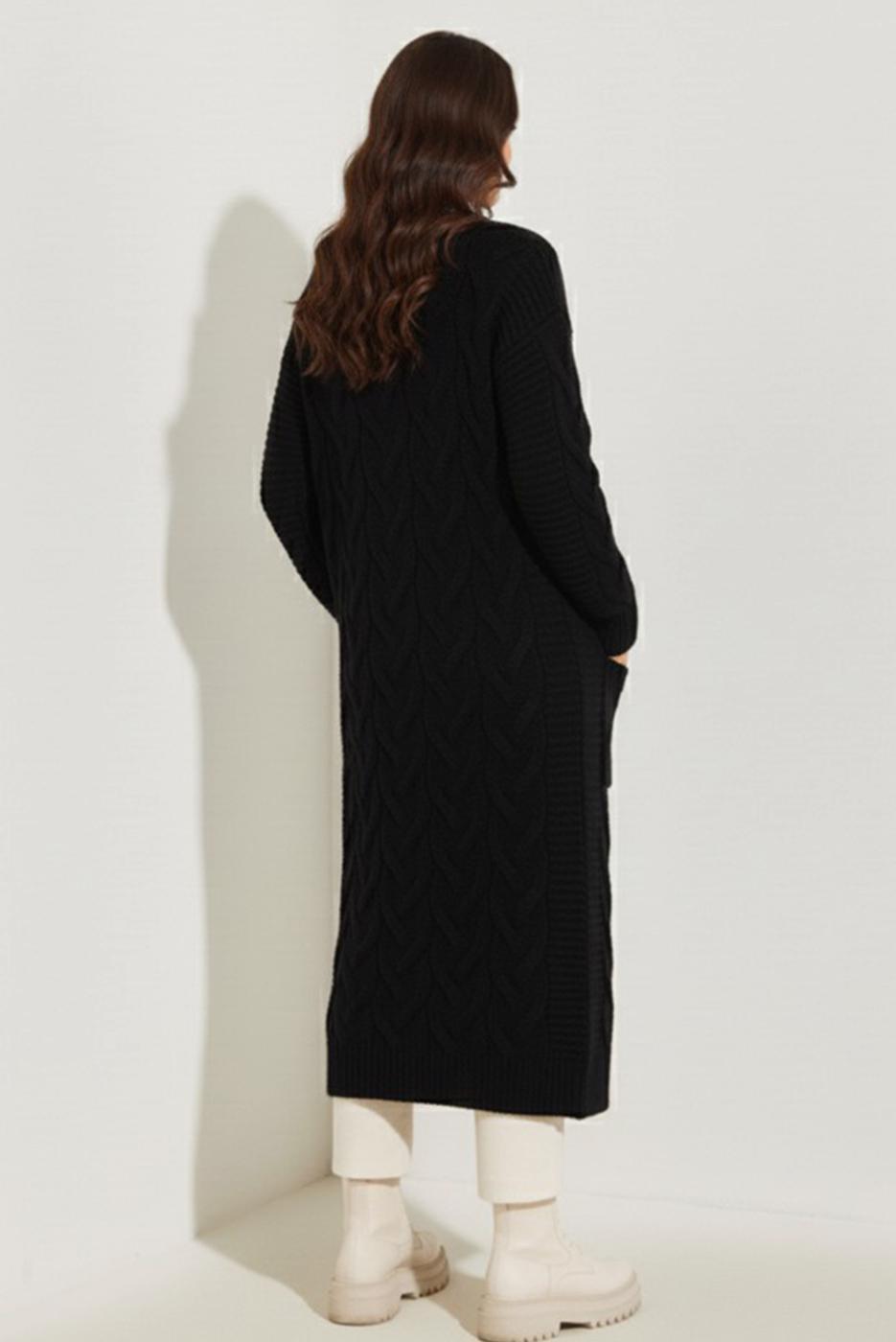 Tesettür giyim SİYAH ÖRGÜ DESENLİ TRİKO HIRKA T 7182