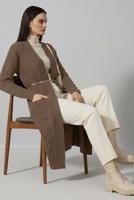 Tesettür giyim VİZON ÖRGÜ DESENLİ TRİKO HIRKA T 7182