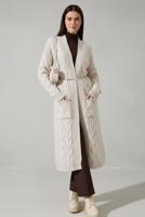 Tesettür giyim BEJ ÖRGÜ DESENLİ TRİKO HIRKA T 7182