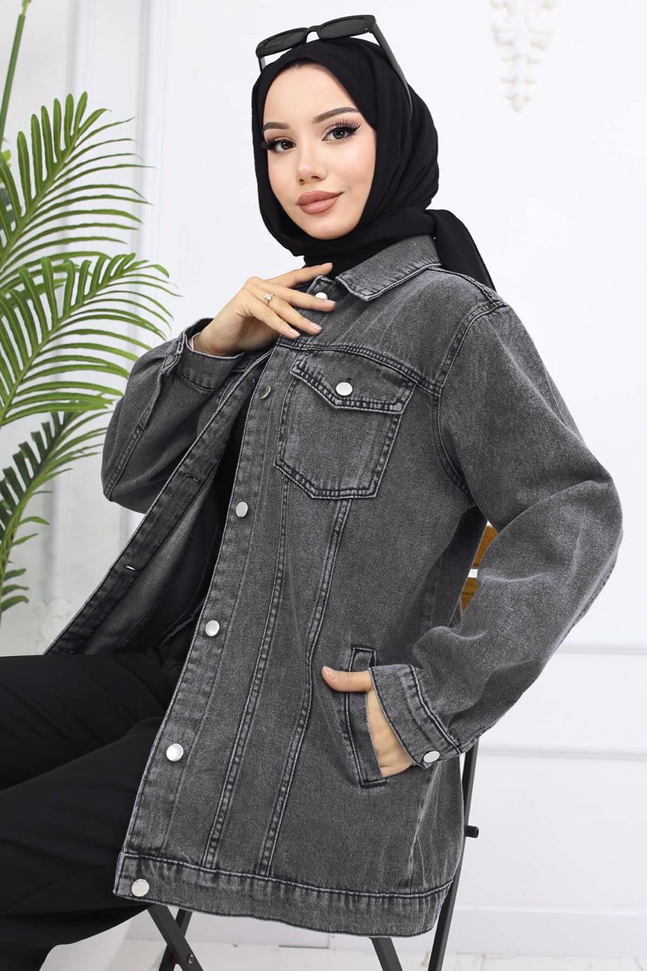 Tesettür giyim GRİ KOT CEKET T 407 