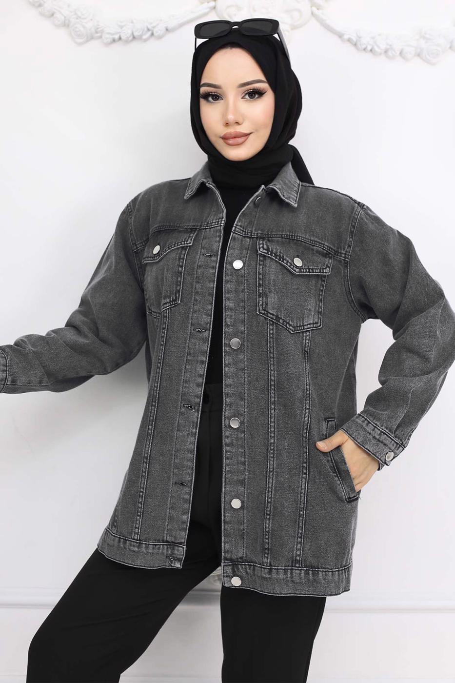 Tesettür giyim GRİ KOT CEKET T 407 