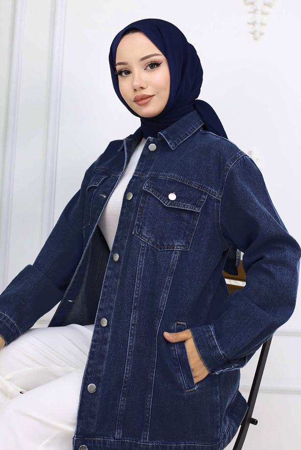 Tesettür giyim LACİVERT KOT CEKET T 407  - TRENDTESETTÜR